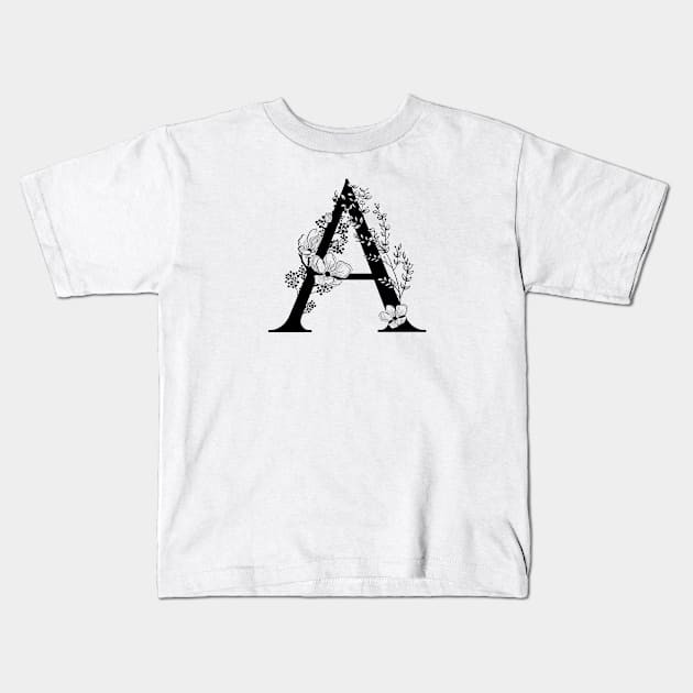 Letter A Monogram - Floral Initial Kids T-Shirt by ZenNature